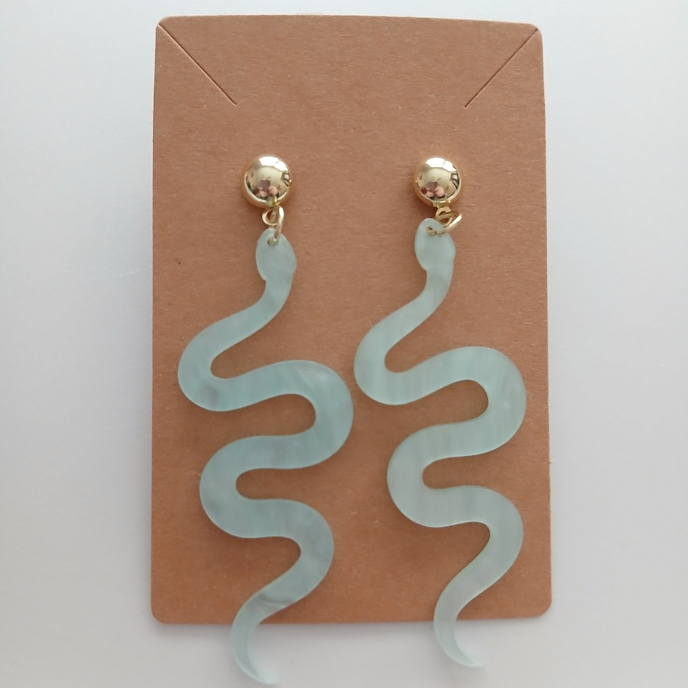 Fashion Jewelry Gold and Light Blue Snake Earrings